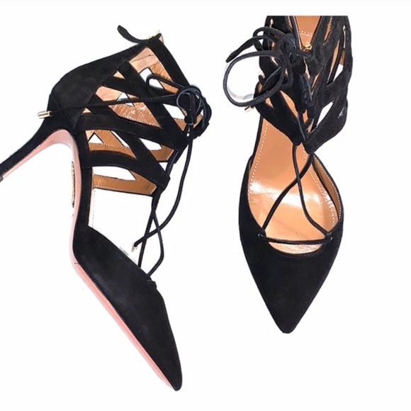 Aquazzura Black Suede Lace-Up Heels - Picture 1 of 7